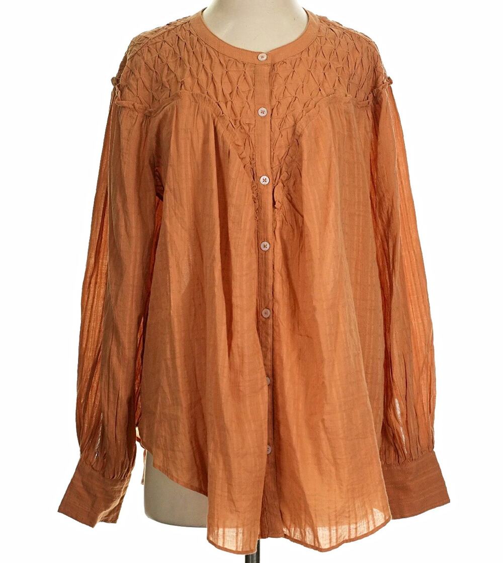 Free People $138 Boho Marigold Button down Top in Wood Chimes Rust Burnt Orange